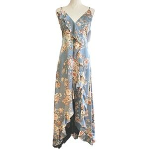 Ever After Hi-Low Ruffle Blue Floral Fairy Maxi Dress Size L Fairy Cottagecore